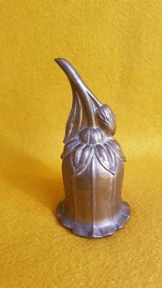 19th Cent Antique Cast Brass Figural Table Bell English Cottage Garden Blue Bell