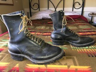 Mens 13ff Vintage Hathorn Black Leather Logger Lineman Boots Whites Spokane
