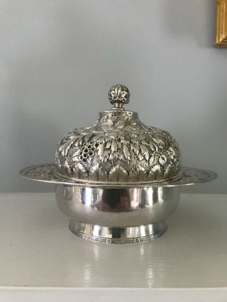 Tiffany Sterling Silver 19th Century Repousse Covered Butter Dish