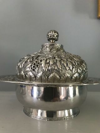 Tiffany Sterling Silver 19th Century Repousse Covered Butter Dish 2