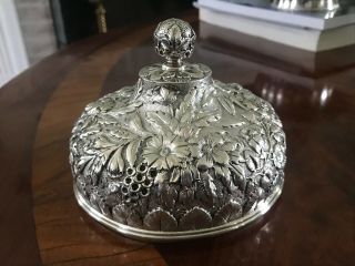 Tiffany Sterling Silver 19th Century Repousse Covered Butter Dish 8