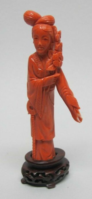 Fine Antique Chinese Carved Red Coral Figure Of Kwan Yin C.  1920