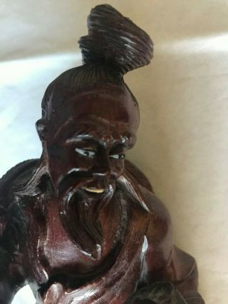 Vintage Asian Wood Carving Of Fisherman With Catch