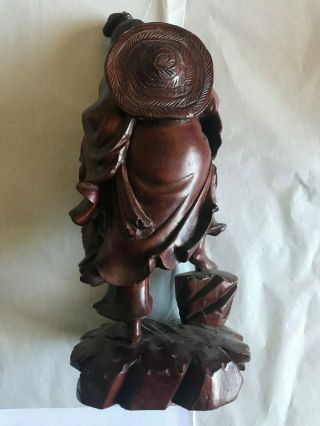 Vintage Asian Wood Carving of Fisherman with Catch 5
