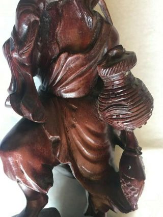 Vintage Asian Wood Carving of Fisherman with Catch 8