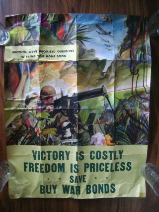 WWII 1942 Poster.  ' Victory is Costly '.  31.  5  x 25  in.  Machine - Gunner 4