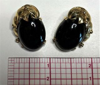 MING ' S Hawaii black jade earrings 14K Gold and Signed 2