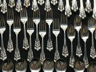 93pcs Wallace Grand Baroque Sterling Silver Flatware Svc 12,  5067 grms Not Scrap 9