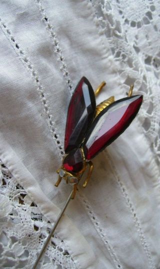 Rare Antique Georgian Ruby Vauxhall Glass Fly Hat Pin.