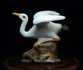 OLD CHINESE HAND - MADE WHITE GLAZE PORCELAIN WHITE CRANE SCULPTURE STATUE B01 3