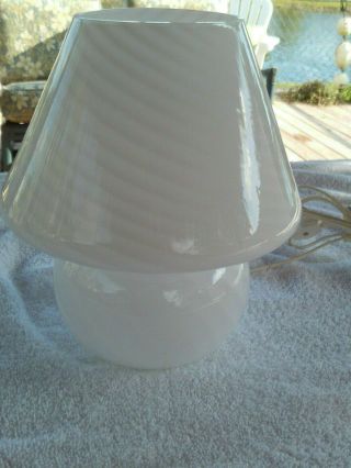 Vintage Mid Century Small White Swirl Glass Murano Mushroom Table Lamp