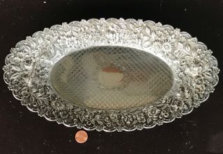Antique Sterling Silver Repousse Tray Sylvan Bros.  12 5/8” 402.  2 gr.  Immaculate 11