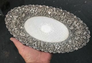 Antique Sterling Silver Repousse Tray Sylvan Bros.  12 5/8” 402.  2 Gr.  Immaculate