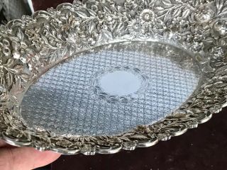 Antique Sterling Silver Repousse Tray Sylvan Bros.  12 5/8” 402.  2 gr.  Immaculate 2