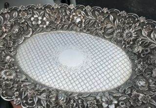 Antique Sterling Silver Repousse Tray Sylvan Bros.  12 5/8” 402.  2 gr.  Immaculate 6