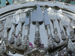 OLD STERLING SILVER REED BARTON FRANCIS 1 FLATWARE SET OLD MARKS H SERVERS DISH 9