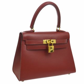 Authentic Hermes Mini Kelly Hand Bag Red Box Calf Vintage ⚪u Jt07027
