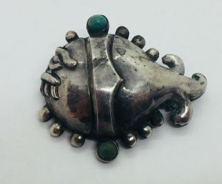Matl Mexican Rare Antique.  930 Sterling Silver & Turquoise Figural Fish Pin