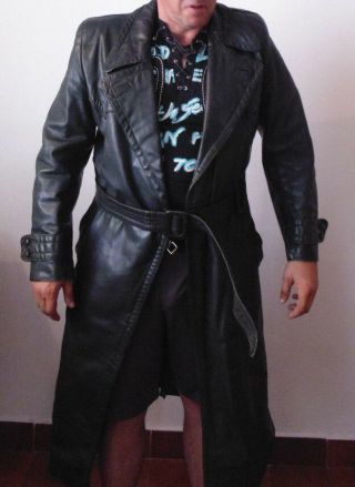 Vintage Wwii Wehrmacht German Army Officer Long Jacket Black Leather Over Coat