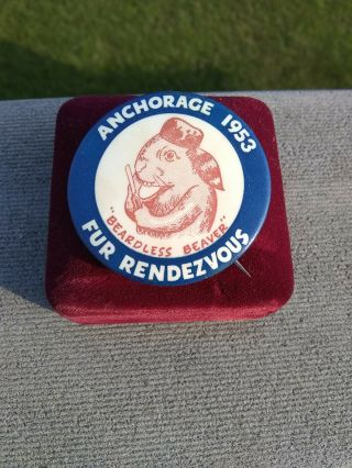 1953 Fur Rendezvous Pin Rondy Alaska Anchorage Vintage Pinback