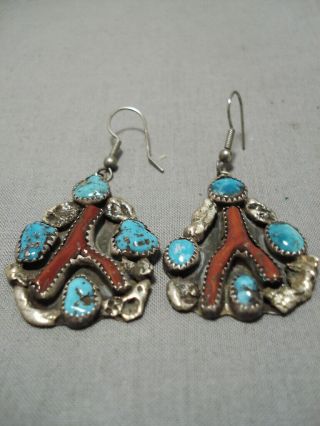 Best Vintage Navajo Coral Turquoise Sterling Silver Native American Earrings Old