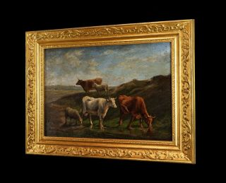 Fine 19th Century Antique Oil on Panel Painting | Cattle & Sheep in a Landscape 10