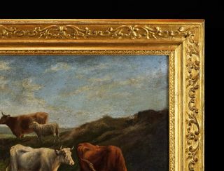 Fine 19th Century Antique Oil on Panel Painting | Cattle & Sheep in a Landscape 11