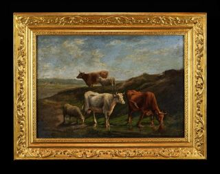 Fine 19th Century Antique Oil on Panel Painting | Cattle & Sheep in a Landscape 2