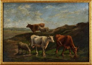 Fine 19th Century Antique Oil on Panel Painting | Cattle & Sheep in a Landscape 3