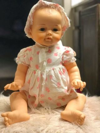 Ideal Playpal Bye Bye Baby Doll,  In Rare Htf Uk Rosebud Johnny Dress And Bonnet