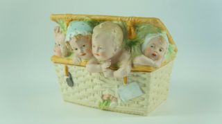 Antique Heubach German Bisque Porcelain Piano Baby Child Figurine Basket Box