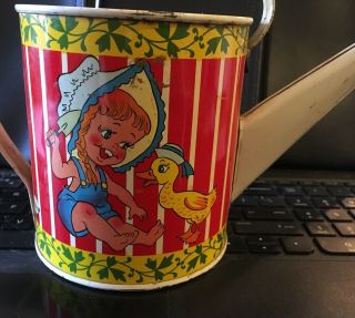 1960 ' s Ohio Art Litho Tin Childs toy Watering Can 6 - 1/2 