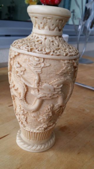 Vintage Chinese Handcrafted Dragon & Phoenix Resin Vase