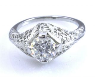 1 Carat Vintage Style Filigree Diamond Ring 18k White Gold Size 5