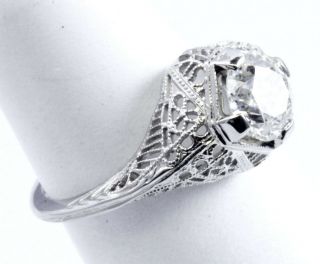 1 Carat Vintage Style Filigree Diamond Ring 18K White Gold Size 5 5