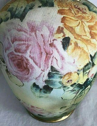 Nippon Antique Linen Pattern Hand Painted Pink & Yellow Roses Double Handled 2