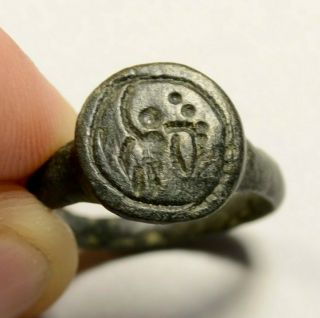 Byzantine Bronze Ring Engraved With  Warrior " On The Bezel - Wearable