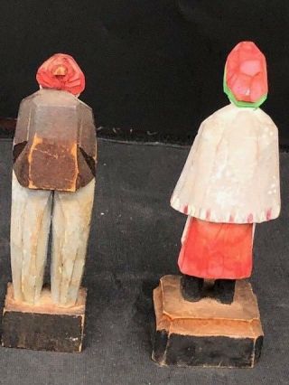 carved wood figures of fisherman and his wife early mid 1900s era 4 1/2 3