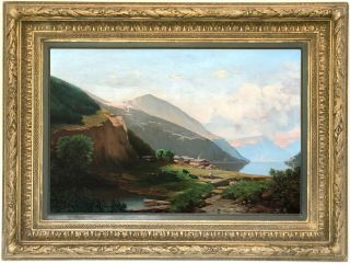 Cattle In A Mountainous Landscape Antique Oil Painting 19th Century European
