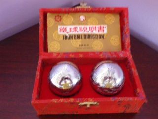 Vintage Chinese Set Shou Xing Hebei Baoding Iron Balls Chrome Dragon & Phoenix