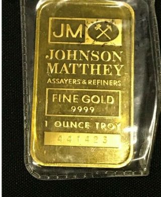 Johnson Matthey Assayers Refiners 1oz 9999 Fine Gold Bar Rare