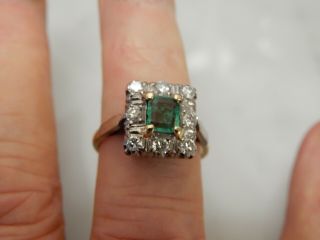 AN EXCEPTIONAL ANTIQUE ART DECO 18 CT GOLD & PLAT EMERALD AND DIAMOND RING 10