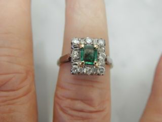 AN EXCEPTIONAL ANTIQUE ART DECO 18 CT GOLD & PLAT EMERALD AND DIAMOND RING 2