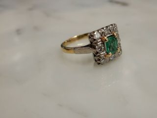 AN EXCEPTIONAL ANTIQUE ART DECO 18 CT GOLD & PLAT EMERALD AND DIAMOND RING 4