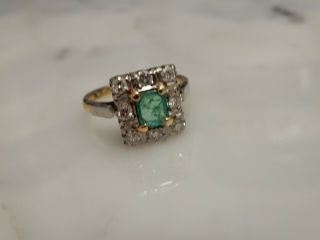 AN EXCEPTIONAL ANTIQUE ART DECO 18 CT GOLD & PLAT EMERALD AND DIAMOND RING 5