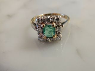 AN EXCEPTIONAL ANTIQUE ART DECO 18 CT GOLD & PLAT EMERALD AND DIAMOND RING 6