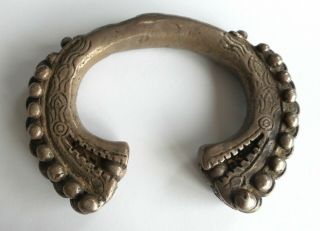 Scarce Heavy Antique Coin Silver Hilltribe Yao / Mien Dragon Bracelet Laos
