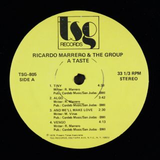 Ricardo Marrero & The Group - A Taste LP - TSG - Rare Latin Funk VG, 2