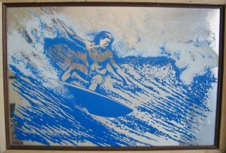 Vintage Surfer Mirror Art Wood Frame Surfing Surfboard Surf Waves Surfboards 3