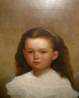 Antique 19thc American school oil canvas painting young girl portrait 4